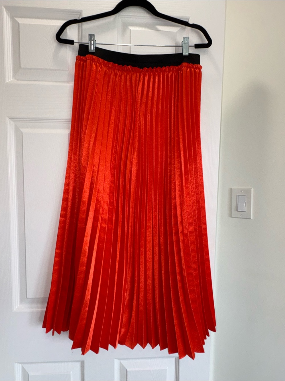 Pleated Orange/Red Midi Skirt - Classic Women's Style